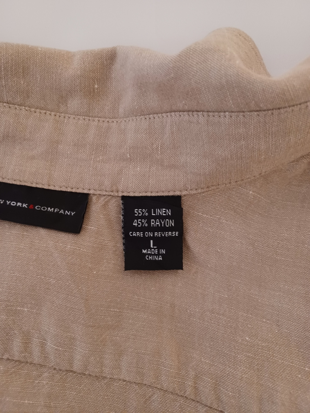 New York & Company Light Beige Short Sleeve Button-Down Shirt - Picture 10 of 11